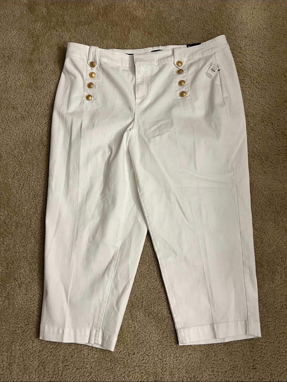 Talbots White Cotton Sailor-Button Chinos